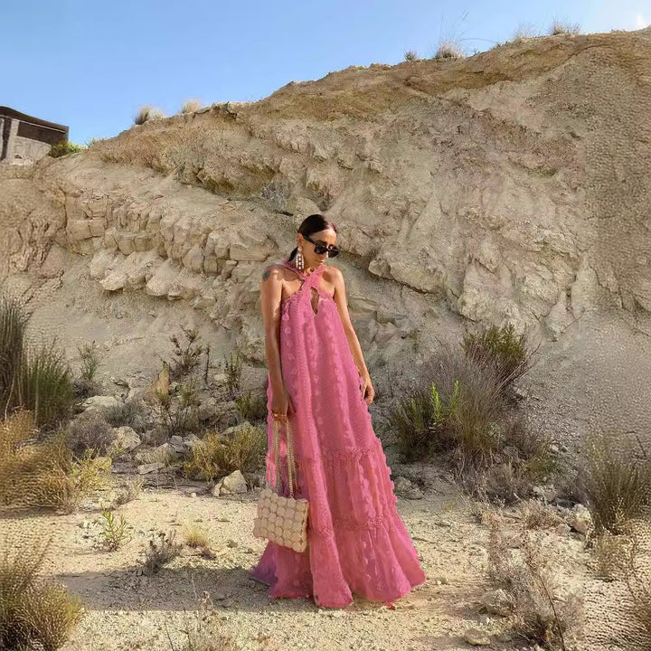 Damen Maxikleid mit raffinierter Stickerei und offenem Rückendesign Echo Archiv