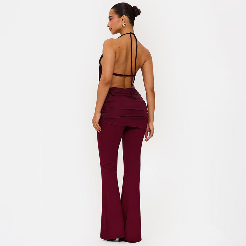 Damen Eleganter Jumpsuit mit doppeltem Kragen und trendiger Raffung Echo Archiv