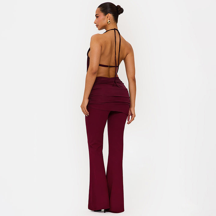 Damen Eleganter Jumpsuit mit doppeltem Kragen und trendiger Raffung Echo Archiv