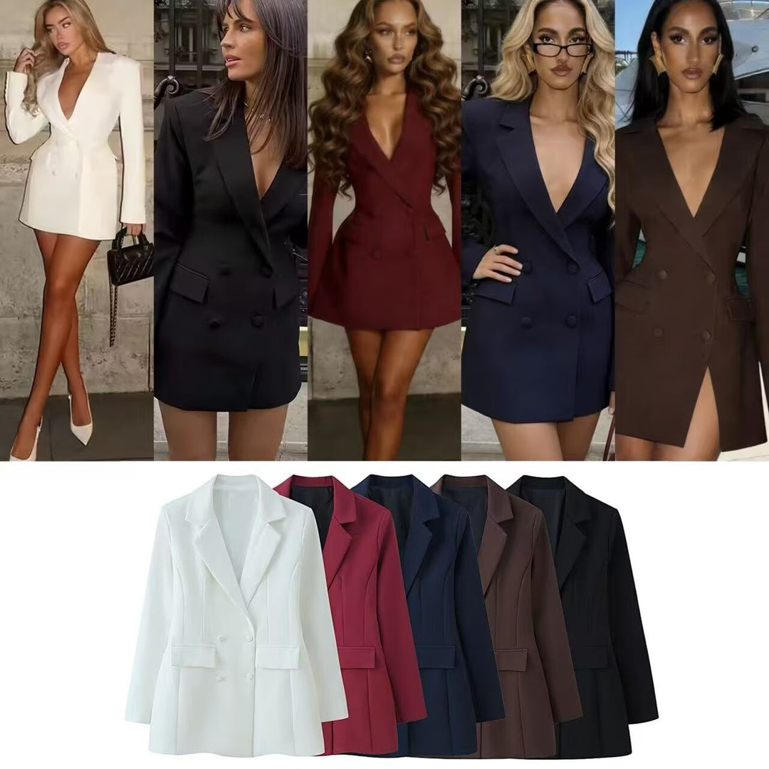 Damen 20+ taillierter doppeltreihiger Blazer mit Pattentaschen und fein strukturierter Silhouette Echo Archiv