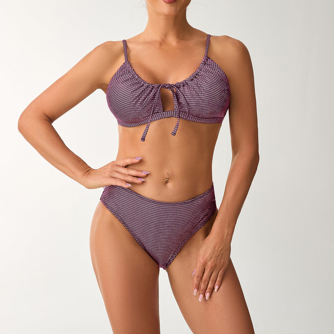 Damen Hoch tailliertes Bikini-Set mit verstellbarem Oberteil und Rüschendetails Echo Archiv