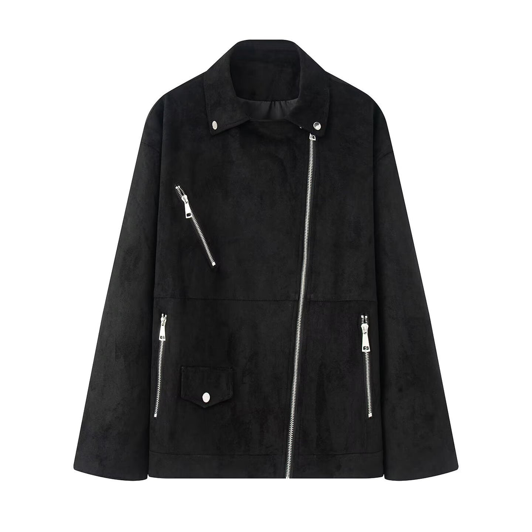 Damen Bikerjacke im Oversized Wildlederoptik mit asymmetrischem Reißverschluss Echoarchiv