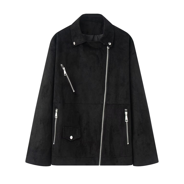 Damen Bikerjacke im Oversized Wildlederoptik mit asymmetrischem Reißverschluss Echoarchiv