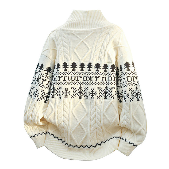 Damen nan gestrickter Norweger-Cardigan mit Stehkragen, Zopfmuster und aufgesetzten Taschen Echo Archiv