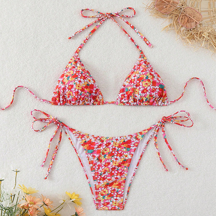 Damen Triangel-Bikini mit modischem Blütenmuster und verstellbaren Trägern Echo Archiv