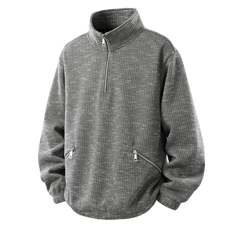 Herren Oversize Strickoptik Half-Zip Pullover mit Stehkragen und Reißverschlusstaschen Echo Archiv