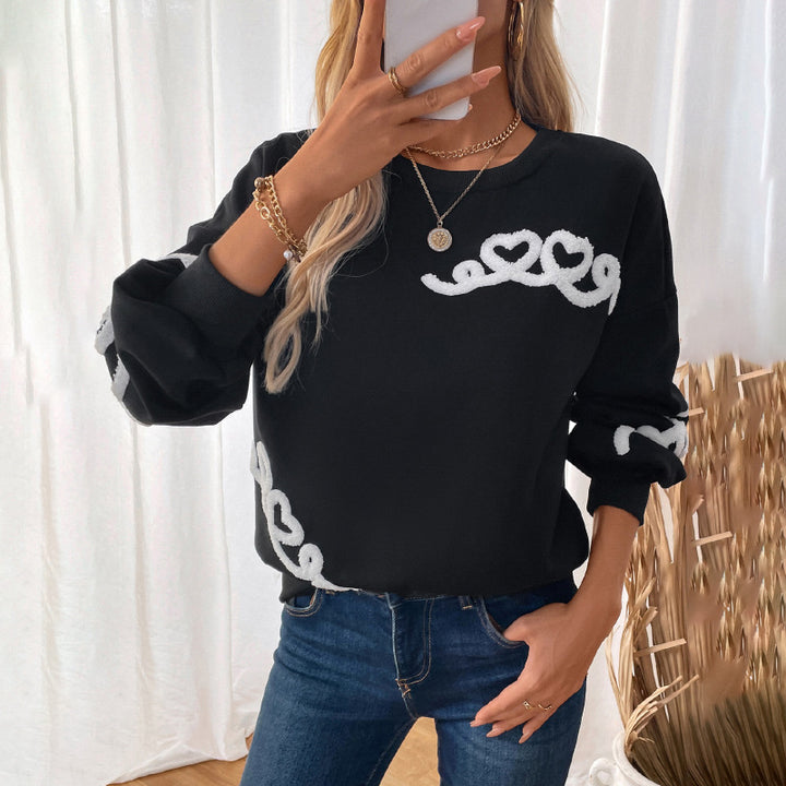 Damen Oversize-Sweatshirt mit Chenille-Herzapplikation und geripptem Saum Echoarchiv