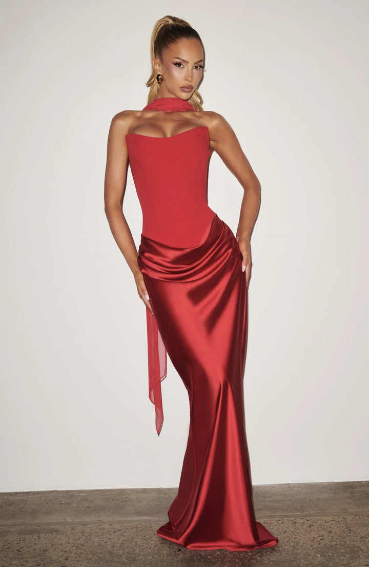 Damen Hochwertiges Abendkleid mit elegantem Bustier-Oberteil und drapiertem Rock Echo Archiv