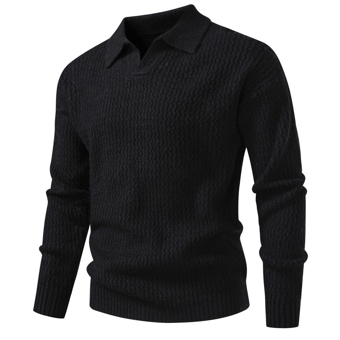 Herren Polokragen-Feinstrickpullover mit strukturierter Wellenoptik und geripptem Saum Echo Archiv