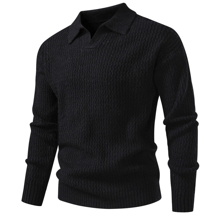 Herren Polokragen-Feinstrickpullover mit strukturierter Wellenoptik und geripptem Saum Echo Archiv