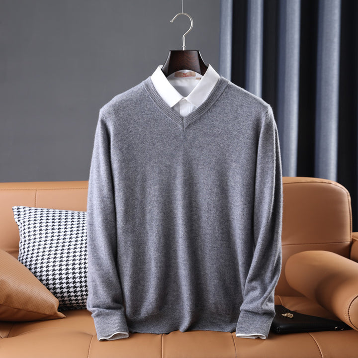 Herren Slim-Fit Rundhalspullover aus feinem Kaschmir-Mix mit dezenter Rippenkante Echoarchiv