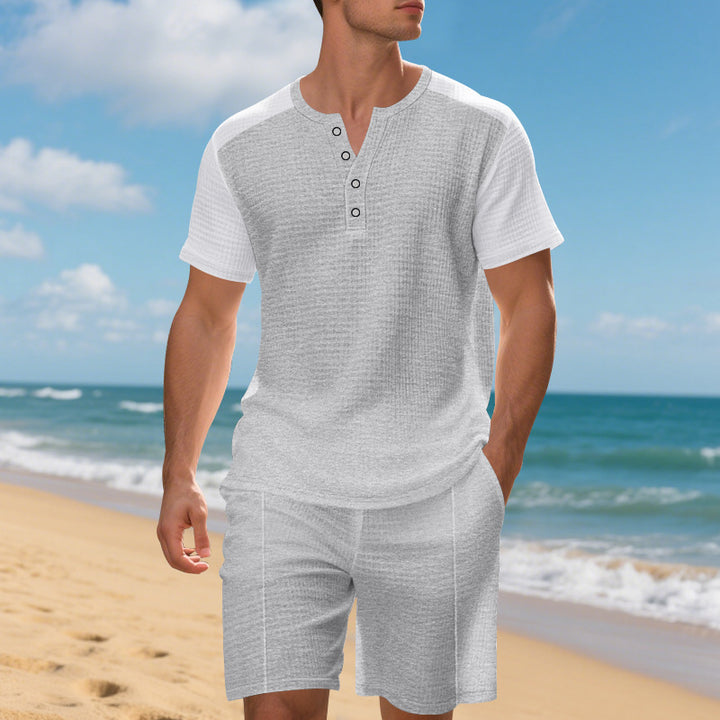 Herren lässiges Kurzarm-Henley-Set mit praktischen Taschen und atmungsaktiver Struktur Echoarchiv
