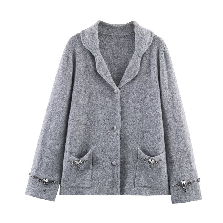 Damen Kurze Wollmix-Jacke mit Schalkragen und Schmucksteinbesatz Echoarchiv