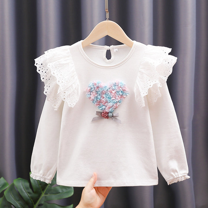Mädchen Rundhals Sweatshirt mit Rüschendetails und Herzapplikation Echo Archiv