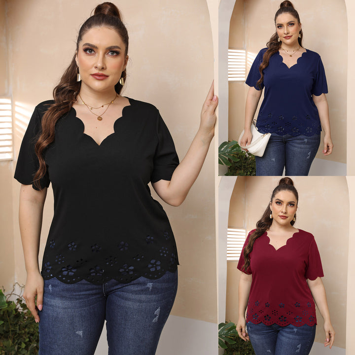 Damen Elegantes Oberteil mit romantischem Wellenmuster und Perforationen Echo Archiv