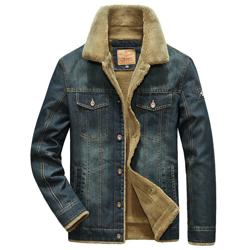 Herren Jeansjacke mit durchgehendem Sherpa‑Futter und klassischem Hemdkragen – Denvaro