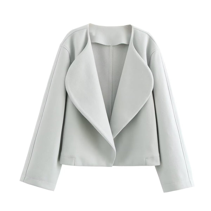 Damen kurzer Wasserfall-Blazer mit übergroßem Schalkragen und schmeichelnder Cropped-Silhouette – Célinea