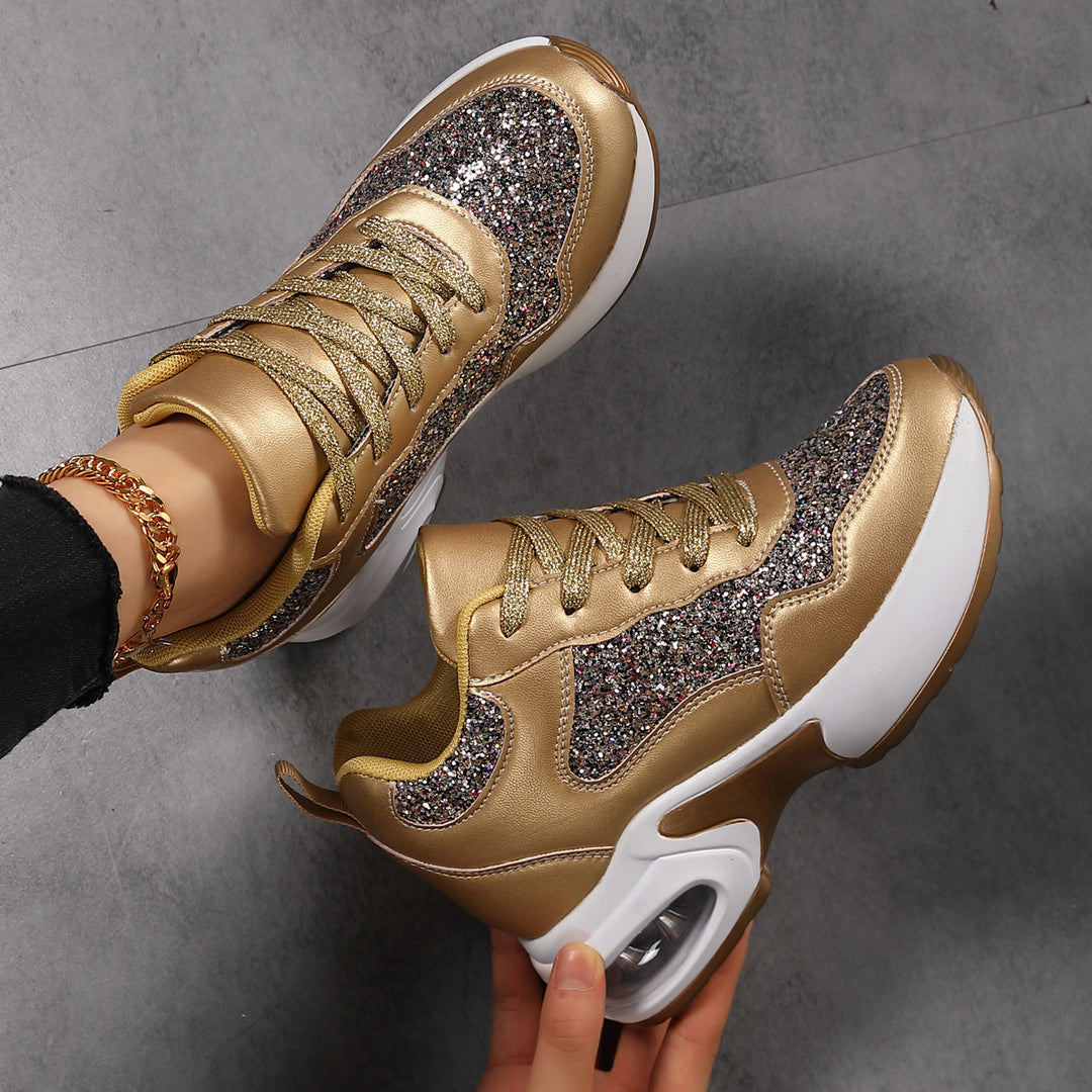Damen nan modische Plateau-Sneaker mit Glitzerbesatz und sichtbarem Luftpolster Echo Archiv