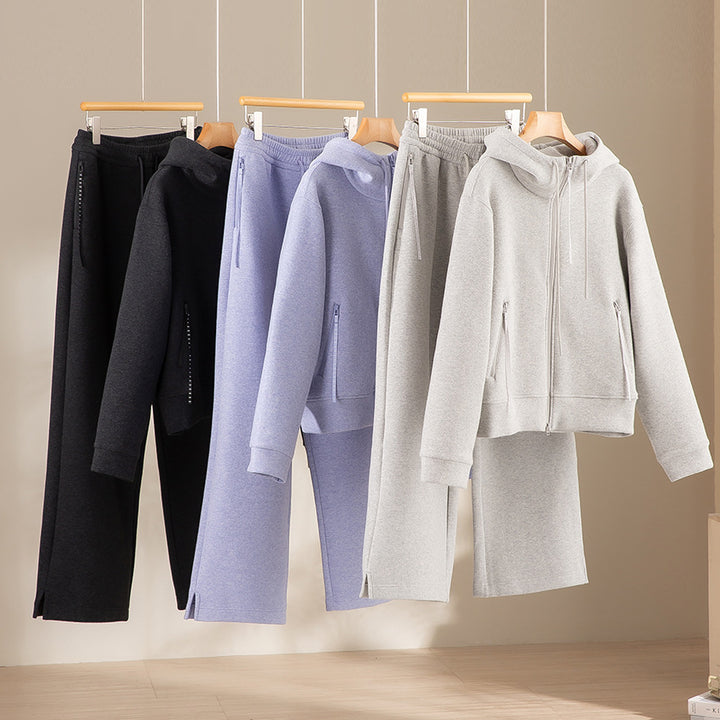 Damen weite French‑Terry Lounge-Sweatpant mit hohem Bund, Kordelzug und seitlichen Schlitzen Echoarchiv