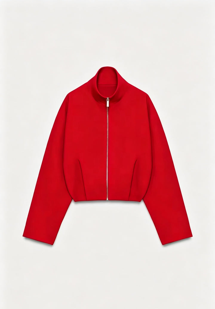 Damen Kurze Boxy-Jacke mit Stehkragen und sichtbarem Metallreißverschluss Echo Archiv