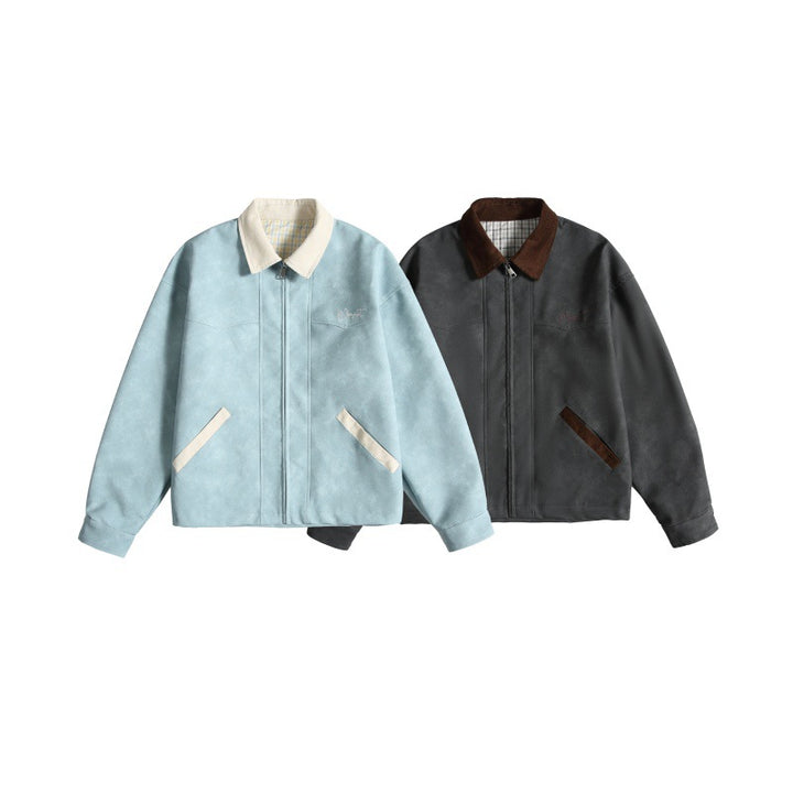Damen Oversize Wildleder‑Optik Bomberjacke mit Cordkragen und verdecktem Reißverschluss Echoarchiv