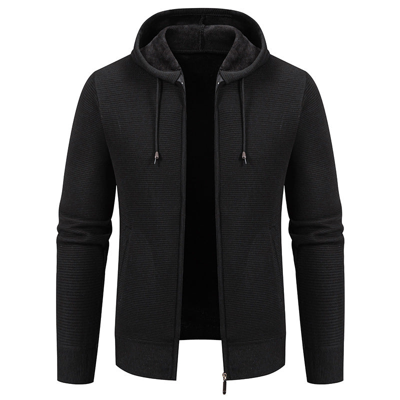 Herren nan strukturierte Reißverschluss-Strickjacke mit gefütterter Kapuze und weichem Teddy-Innenfutter Echo Archiv