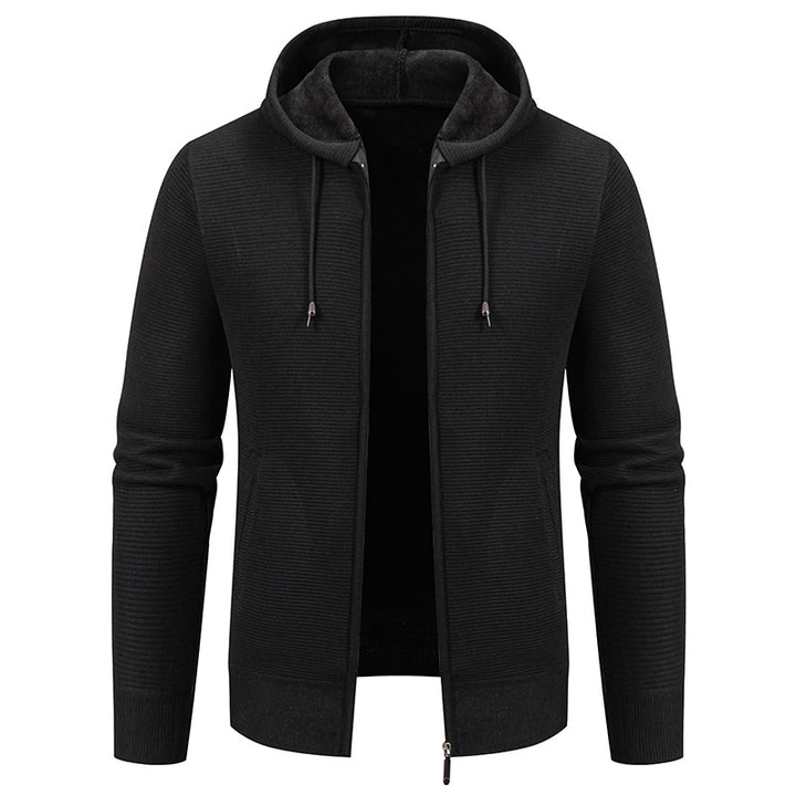 Herren nan strukturierte Reißverschluss-Strickjacke mit gefütterter Kapuze und weichem Teddy-Innenfutter Echo Archiv