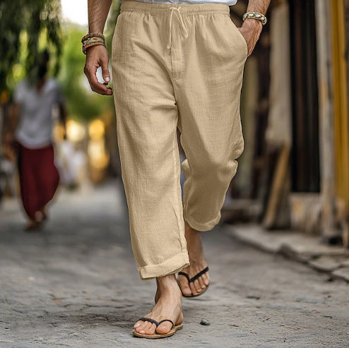 Herren lässige Leinen-Joggerhose mit elastischem Tunnelzugbund, seitlichen Eingrifftaschen und aufrollbarem Saum – Sorevano