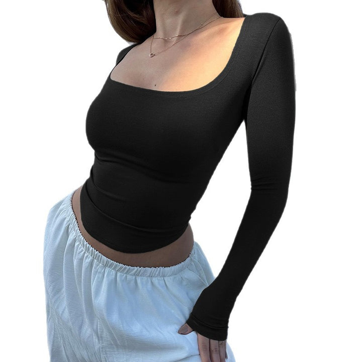 Damen Enganliegendes Langarm-Croppedshirt mit quadratischem Ausschnitt Echo Archiv