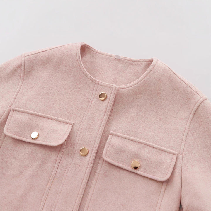 Damen Cropped Wollmix‑Jacke im Boxy‑Schnitt mit Rundhalsausschnitt und Zierdruckknöpfen Echoarchiv