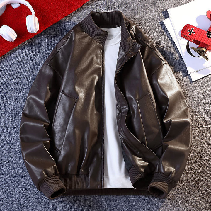 Herren Kunstleder Bomberjacke mit elastischen Rippbündchen und praktischen Taschen Echoarchiv