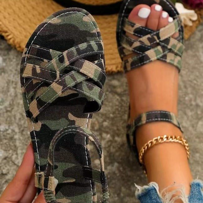 Damen Geflochtene Riemchensandalen mit verstellbarem Knöchelriemen und flacher Komfortsohle – Sorelia