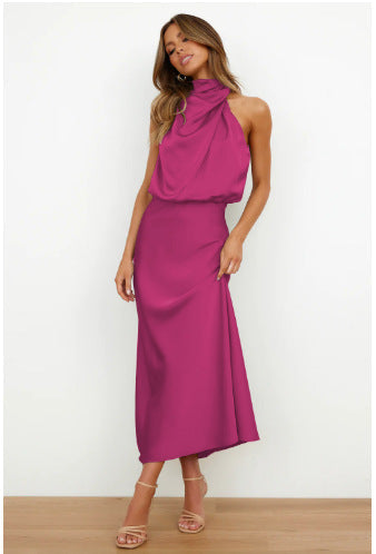 Damen Fließendes Maxikleid mit elegantem Stehkragen und Drapierung Echoarchiv