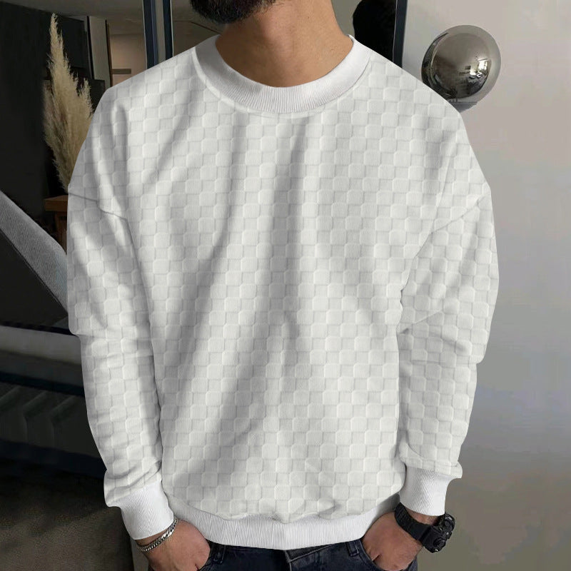 Herren Strukturiertes Baumwoll-Sweatshirt mit Karo-Prägung und Rundhalsausschnitt Echoarchiv