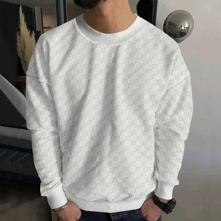 Herren Strukturiertes Baumwoll-Sweatshirt mit Karo-Prägung und Rundhalsausschnitt Echoarchiv