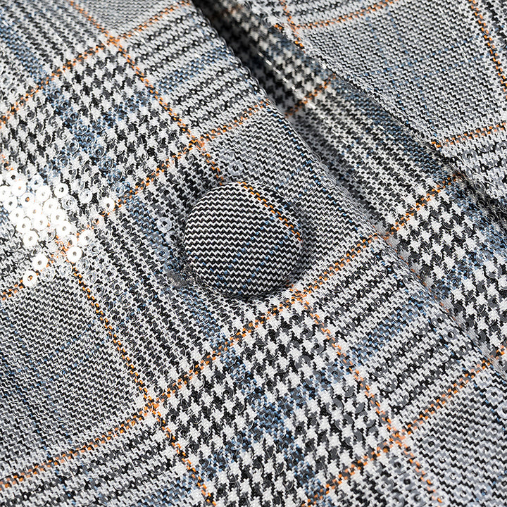 Damen Oversize Glencheck-Blazer mit einreihiger Knopfleiste, Pattentaschen und dezentem Paillettenbesatz Echo Archiv