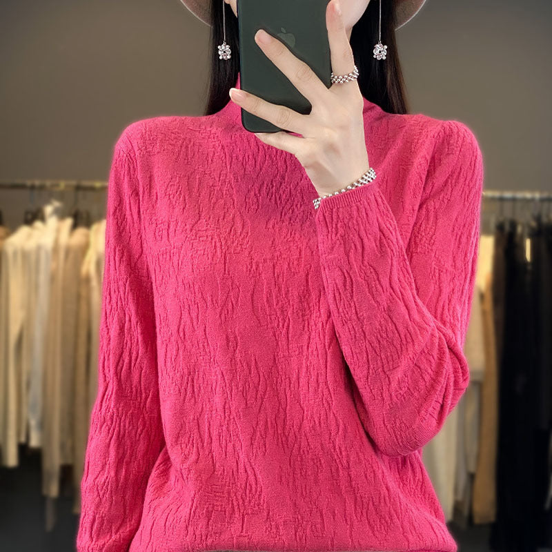 Damen Strukturierter Feinstrick-Pullover mit kurzem Stehkragen und Crinkle-Optik Echoarchiv