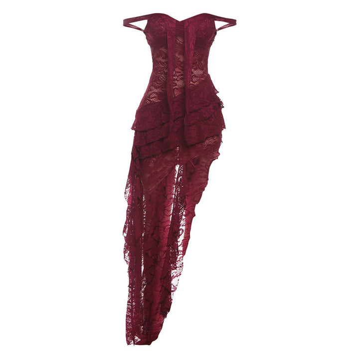 Damen asymmetrisches Spitzenkleid mit Rüschendetails Echo Archiv