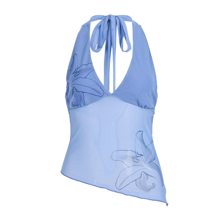 Damen Neckholder Oberteil mit floralem Design und asymmetrischem Schnitt Echo Archiv