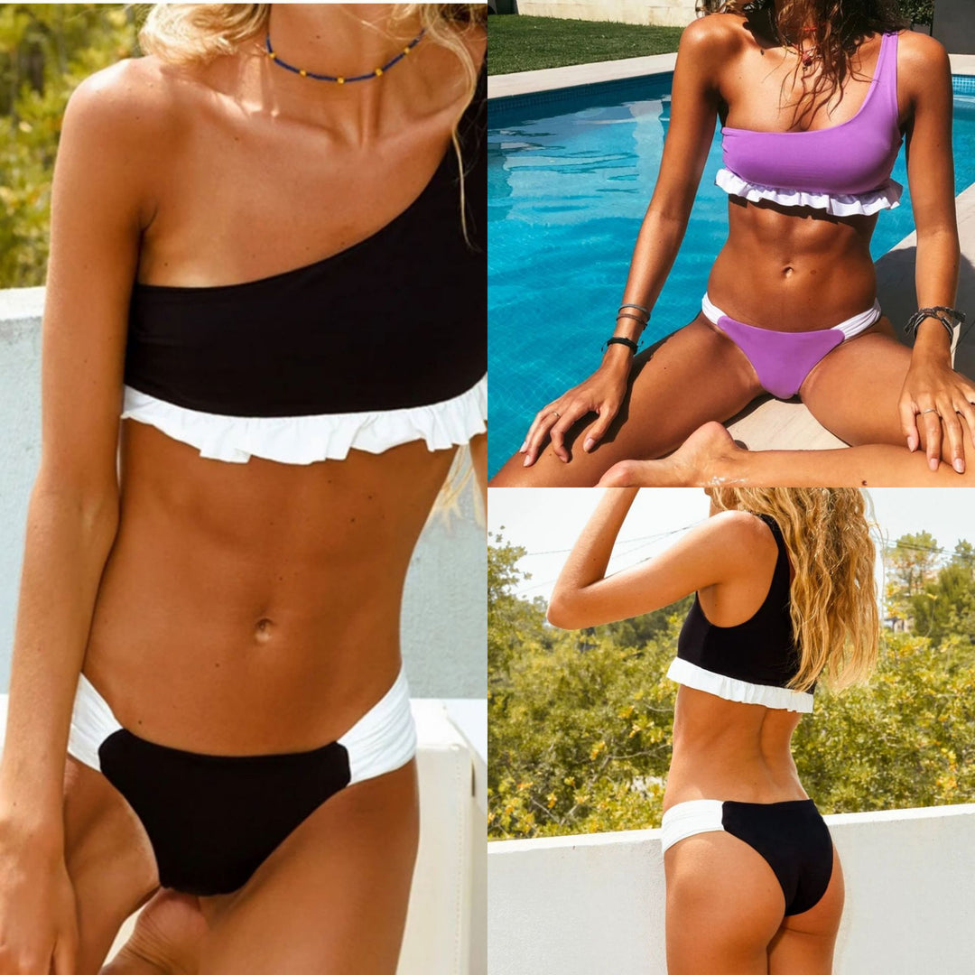 Damen Triangel-Bikini mit asymmetrischem Schnitt und Rüschendetails Echo Archiv