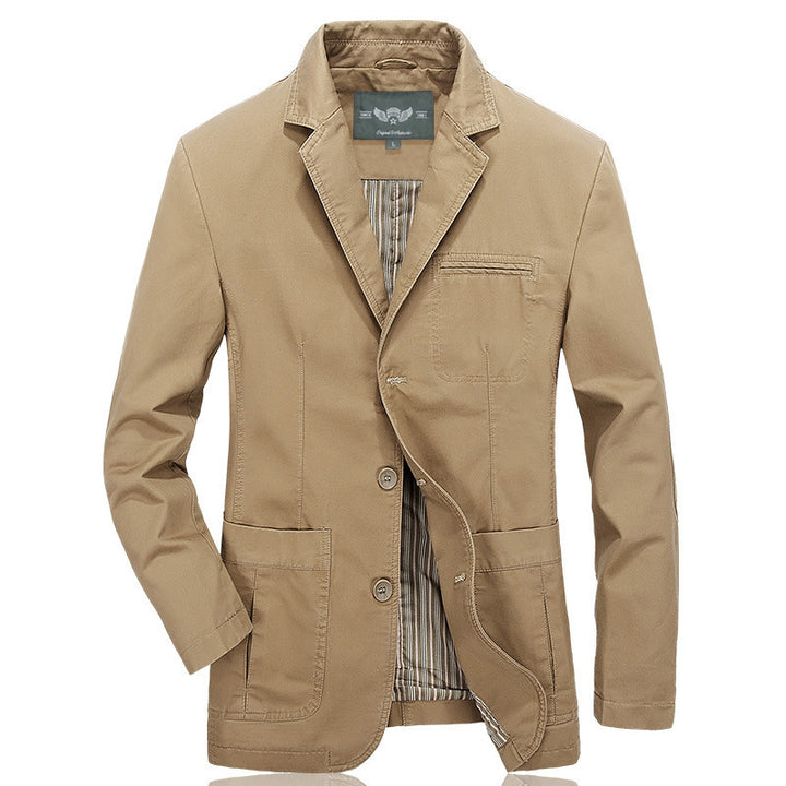 Herren Casual-Canvas-Sakko mit aufgesetzten Taschen und gestreiftem Innenfutter – Tianoro