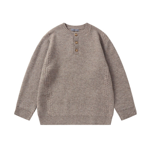 Unisex Strickpullover mit Henley-Knopfleiste und Zopfmuster Echoarchiv