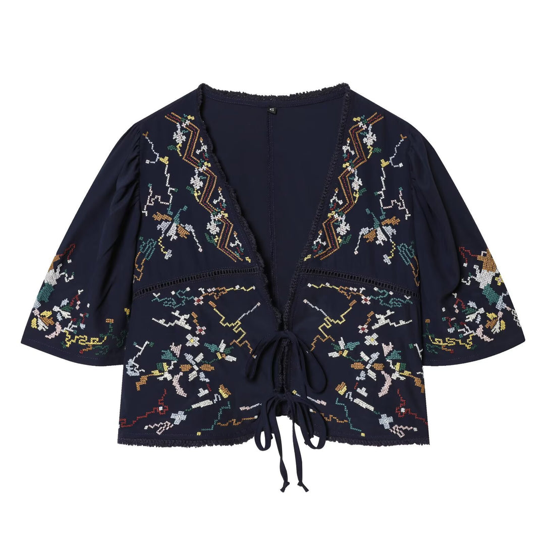 Damen kurze Bluse mit Platz für elegantes Binden Echo Archiv
