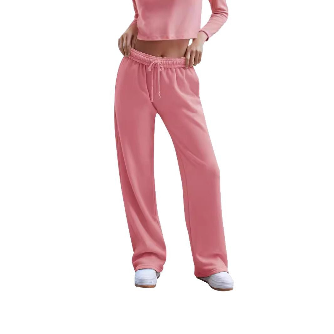 Damen weite Komfort-Loungehose mit hochgeschnittener Taille, elastischem Bund und Kordelzug – Avélisse