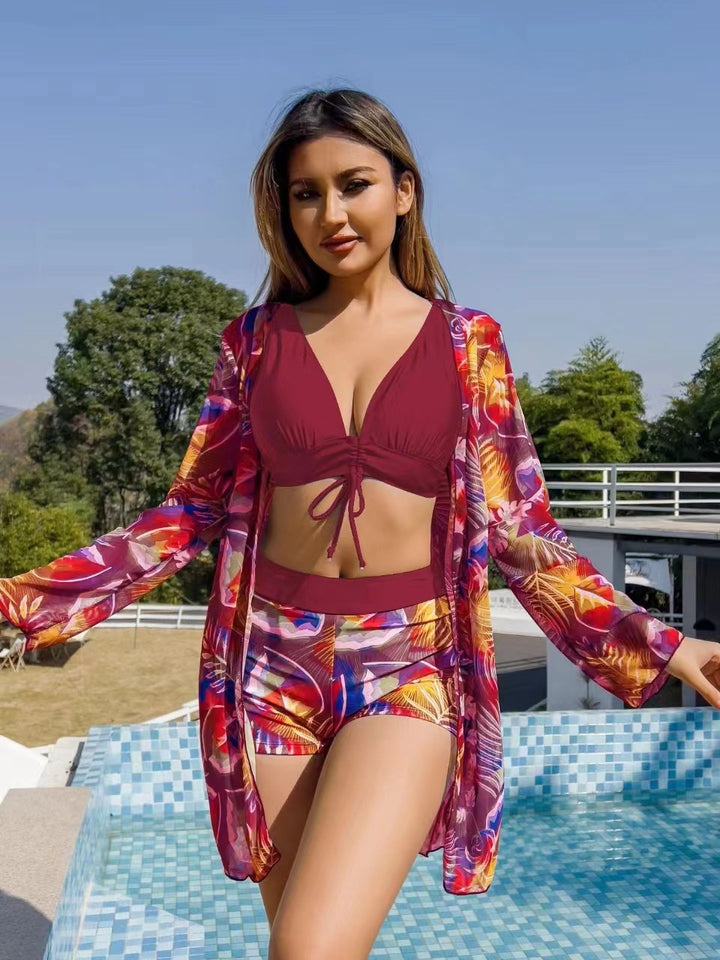 Damen Bikini-Set mit floralem Wickeloberteil und bequemen Shorts Echo Archiv