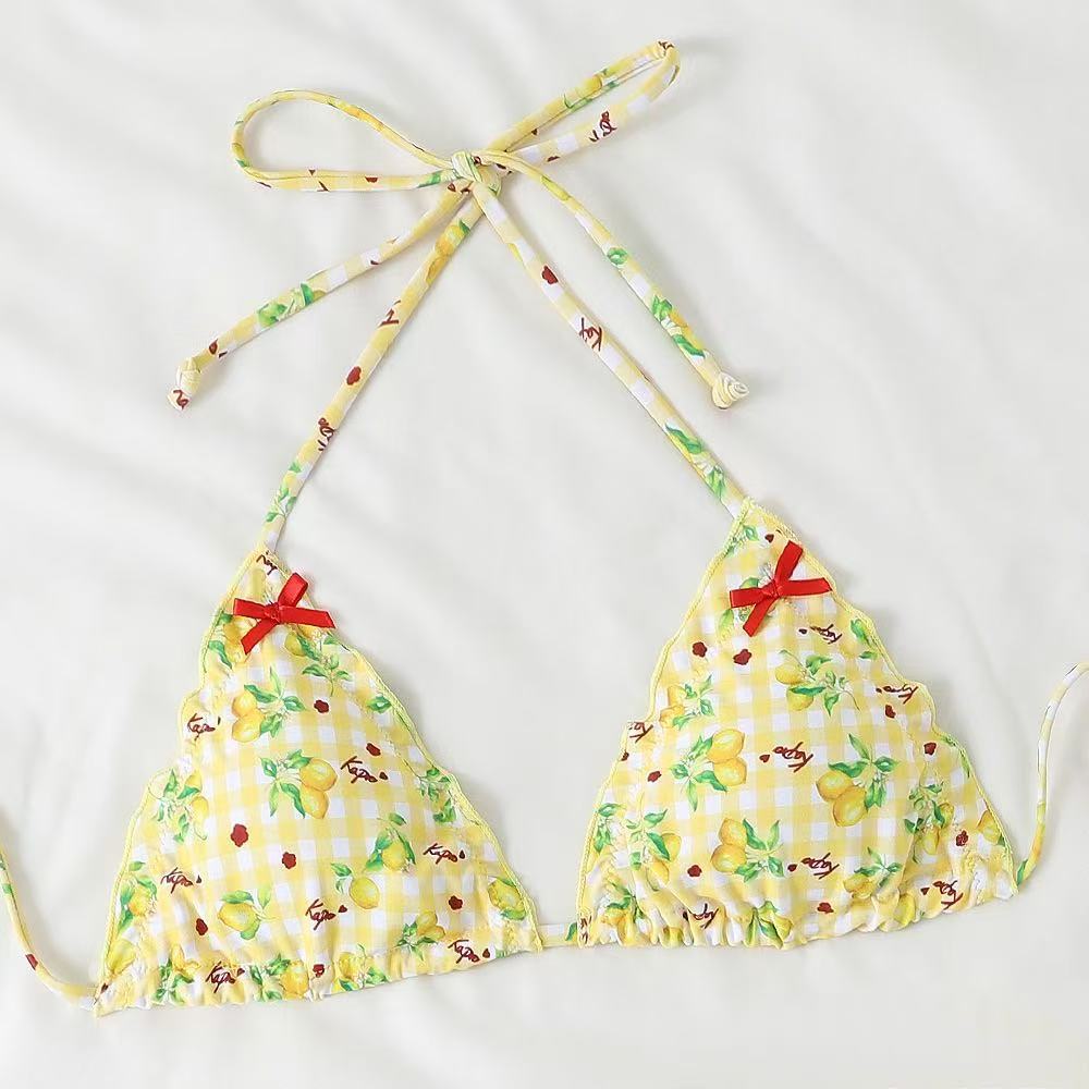 Damen Bikini-Set mit verspieltem Zitronenmuster und Rüschendetails Echo Archiv
