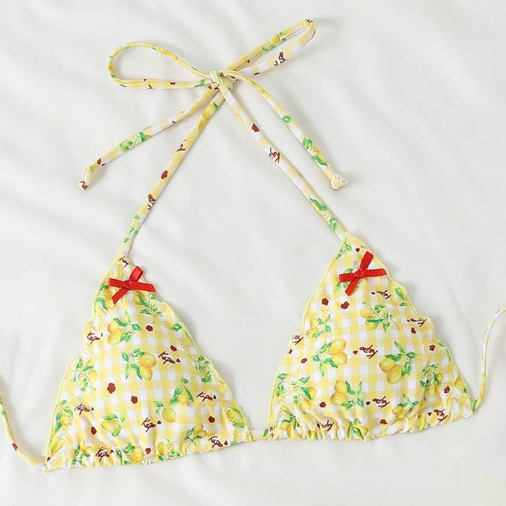 Damen Bikini-Set mit verspieltem Zitronenmuster und Rüschendetails Echo Archiv