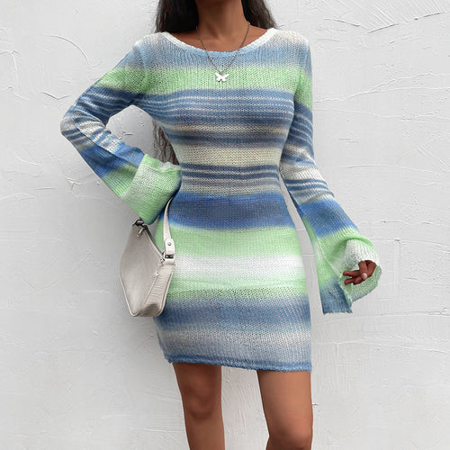 Damen nan figurbetontes Strickminikleid mit Glockenärmeln und seidig leichtem Maschenbild Echo Archiv