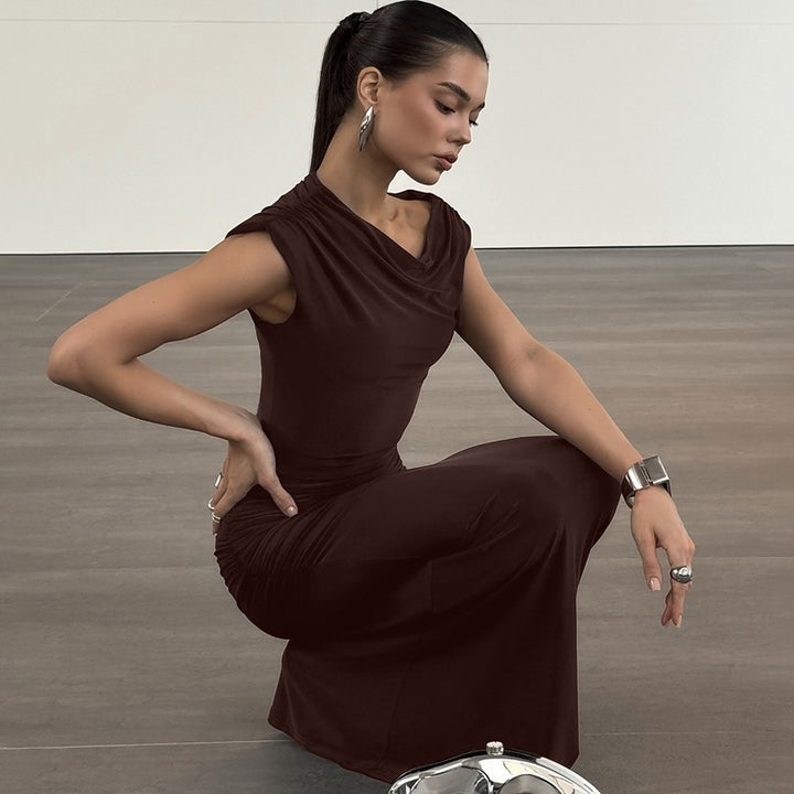 Damen Elegantes Wickel-Maxikleid mit asymmetrischer Schulterpartie Echo Archiv