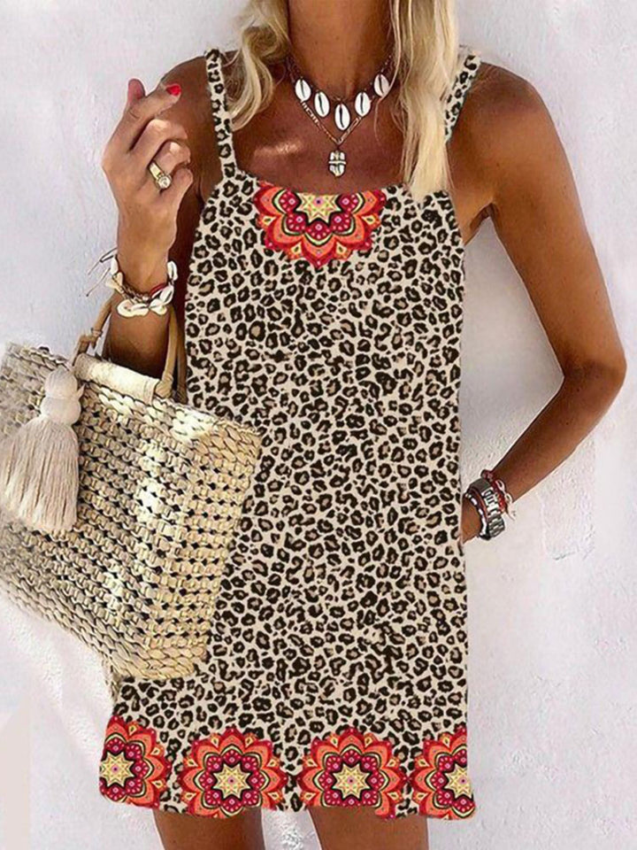 Damen Sommerliches Kleid mit leopardenmotiv und floralem Saum Echo Archiv